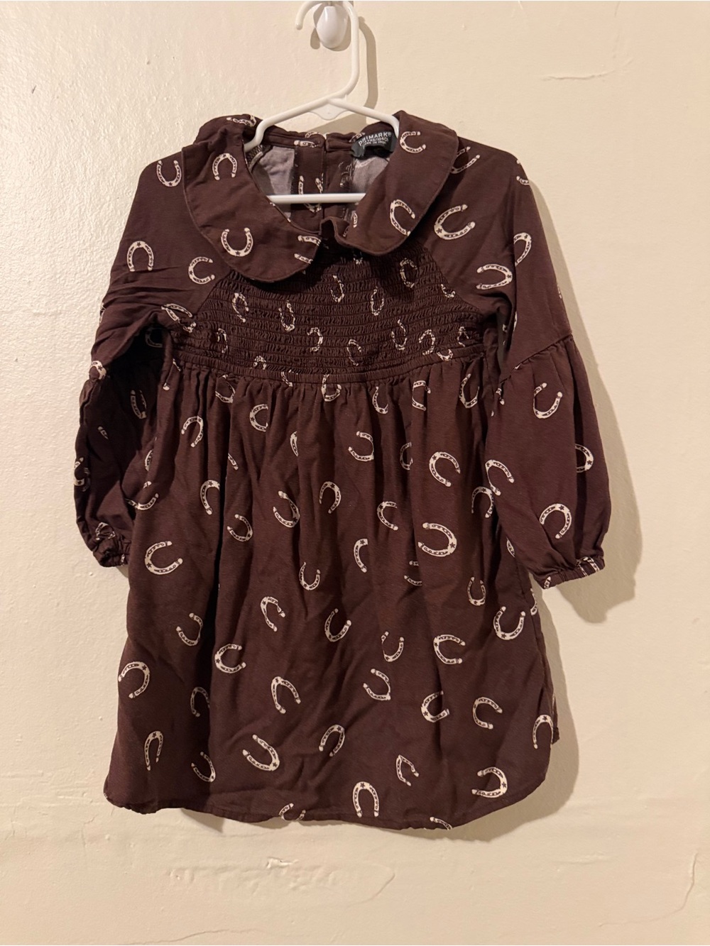 Primark Brown Horseshoe Smocked Long Sleeve Dress